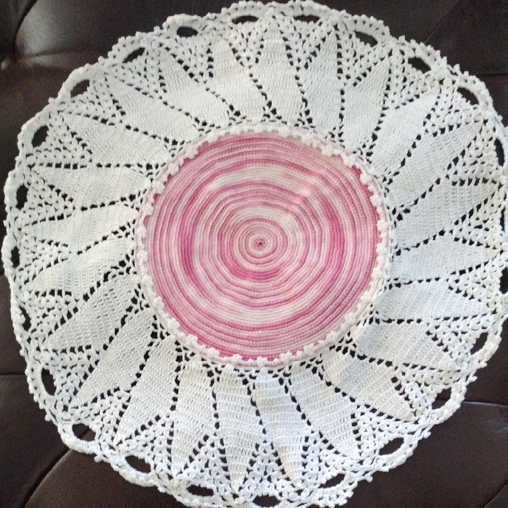 Handcrafted Pink and White Crochet Doily